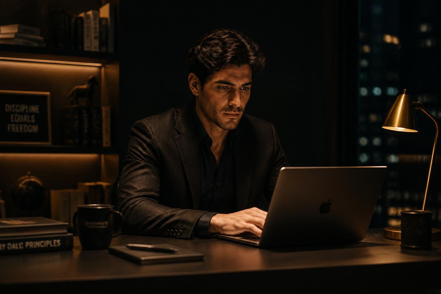 Entrepreneur travaillant tard le soir sur son activité